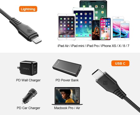 Novoo Type-C iPhone Lightning Hızlı Şarj Kablosu Siyah 1.8 Metre