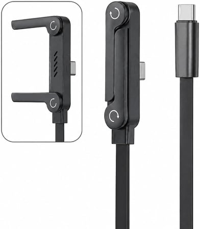 Armor Series HP-ATC01 PD 240W Type-C to Type-C Hızlı Şarj Kablosu 1.5M - Çinko Alaşım Gövdeli, Örgülü Entegre Telefon Stantlı ve 90° Açılı Veri Aktarım Kablosu