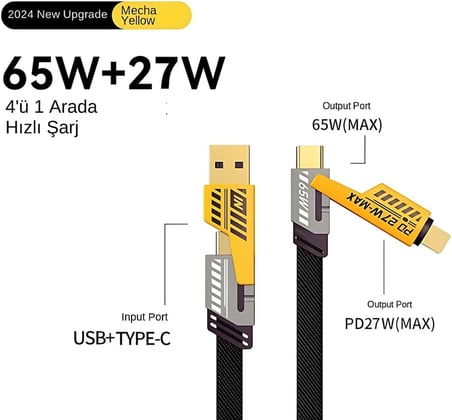 4-in-1 Usb-A Type-C To Lightning + Type-C 65w Hızlı Şarj Ve Data Kablosu (1,20mt)