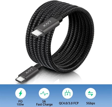 Solid 100W 5A Type C to Type C iPhone 15 Pro Max Plus Hızlı Şarj ve Data Kablosu Halat Örgülü Space Gray (50 Cm)