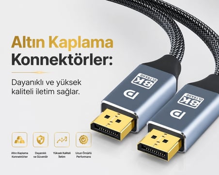 5 Metre 8K DisplayPort Kablosu DP 1.4V, 8K 240Hz UHD, 7680x4320P, Projeksiyon İçin Yüksek Hızda Bağlantı, Notebook, TV, Game Box ve Projeksiyon Cihazı Uyumlu | ZR834 (5 Metre)