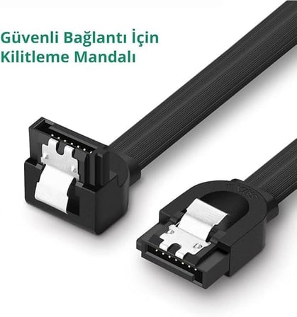 40 cm Sata Data Kablo - 90 Derece - Metal Klip