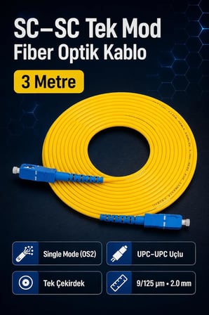 Fiber Optik 3 Metre Patch Kablo Sc-Sc Sm Patchcord Single Mode 2.0mm 9/125 OS2 Tek Çekirdek EV-OFİS internet bağlantısı için