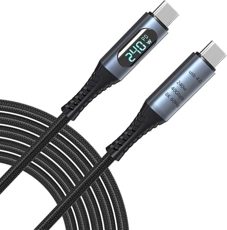 240W USB 4.0 Kablosu, Led Ekranlı, Tunderbolt 40Gbps 8K@60Hz PD Tip C Kablosu, USB C - USB C Erkek - Erkek Kablo Kablosu Bilgisayar Type-C Laptop Pad Hub için 1 Metre ZR850