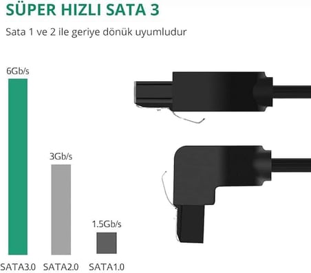 40 cm Sata Data Kablo - 90 Derece - Metal Klip