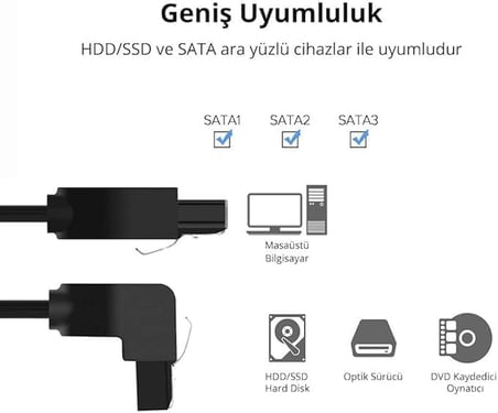 40 cm Sata Data Kablo - 90 Derece - Metal Klip
