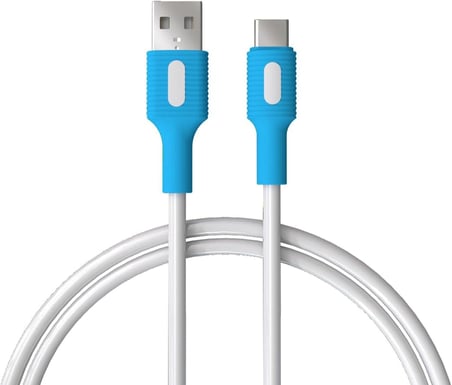 Coral USB A-C Hızlı Şarj Kablosu, Beyaz Kablo, Beyaz/Mavi Uçlar (120 CM)