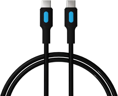 Coral Type C-C Power Delivery Hızlı Şarj Kablosu, Siyah Kablo, Mavi/Siyah Uçlar (150 CM)