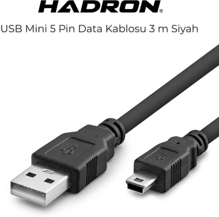 HDX7523 USB MINI V3/5PIN (M) TO USB (M) KABLO 3M SİYAH