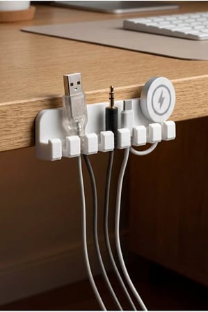 7 Kablolu Yapışkanlı Kablo Şarj Yazıcı PC Kablosu Tutucu Çalışma Masası Kablo Düzenleyici Organizatör (Beyaz)