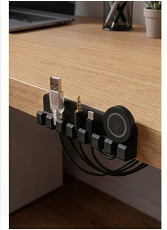 7 Kablolu Yapışkanlı Kablo Şarj Yazıcı PC Kablosu Tutucu Çalışma Masası Kablo Düzenleyici Organizatör (Beyaz)
