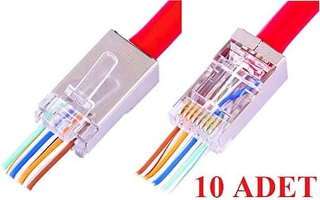 4388 Yeni Nesil Delikli Metal Rj45 Jack İnternet Cat Kablo Ucu, 10 Adet