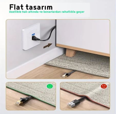 CAT7 Ethernet Kablosu (5 Metre) 10Gbps Premium İnternet Lan Kablo Flat Modem Ağ Kablosu 5mt