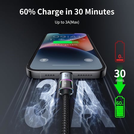 CA-8170 Usb iPhone 3A 7 Renkli LED Işıklı Şarj Data Kablosu