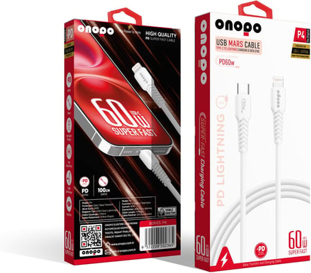 Onopo iPhone Uyumlu Type-C to Lightning 20W PD Hızlı Şarj ve Data Kablosu 1 Metre - P4 | 8 Pinli Smart Kablo | Beyaz
