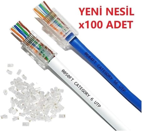 EZ RJ45 Cat6 Yeni Nesil Delikli Jack Konnektör 100 Adet