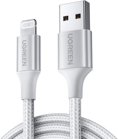 MFi Lisanslı USB-A & Lightning Örgülü Data ve Şarj Kablosu, 1.5 Metre, Beyaz