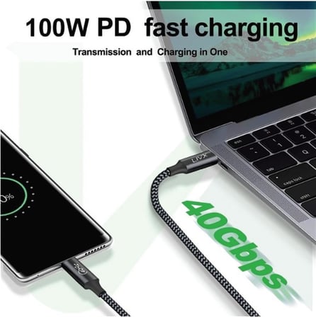 Action Thunderbolt 4 Type C Kablo 100 W PD Şarj 1 Metre 40 Gbps Veri ve Görüntü Aktarım Kablosu Örgülü Kablo TH01