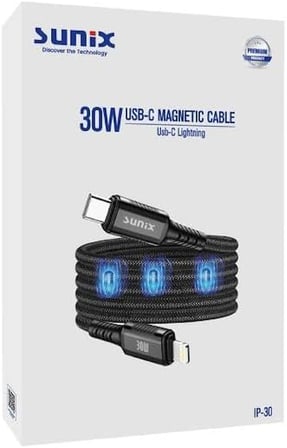 30W Mıknatıslı Usb-C Lightning Data ve Şarj Kablosu IP-30