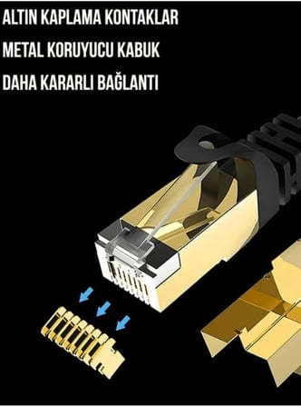 Cat7 Lan Internet Data Modem Kablosu (Cat 7 Ethernet Modem Rj45 Uçlu Jacklı Network Adsl) (3 METRE)