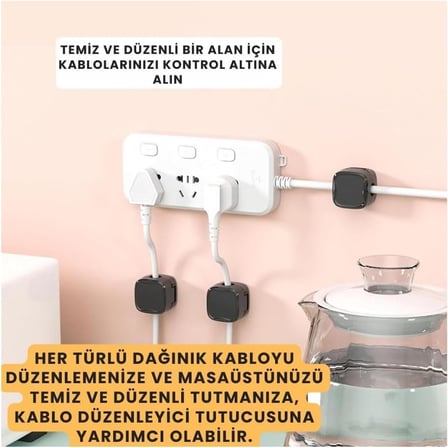 6 Adet Set Yapışkanlı Manyetik Kapaklı Kablo Düzenleyici Organizer, Ev, Ofis, Kablo Düzenleyici