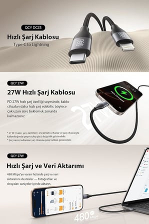 27W Type-C To Lightning Şarj Kablosu 1.2 Metre Halat Örgü 480Mbps Kırılmaz Data Kablosu Dc23,Siyah