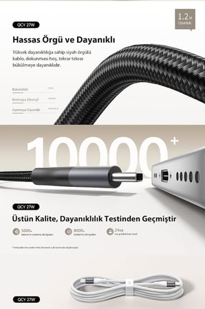 27W Type-C To Lightning Şarj Kablosu 1.2 Metre Halat Örgü 480Mbps Kırılmaz Data Kablosu Dc23,Siyah