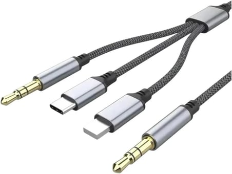 Type-C iPhone Lightning To 3.5mm Aux Kumaş Örgülü Ses Kablosu 3 in 1 Stereo Destekli MT2811 ile uyumlu