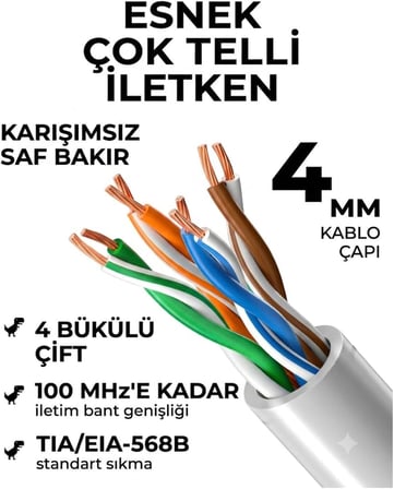 Cat 5E Ethernet Kablo 5 Metre CAT5e UTP Ethernet Kablosu, RJ45 Yüksek Hızlı GigaBit Ağ Kablosu, Modem Router Bilgisayar Konsol Uyumlu, Gri