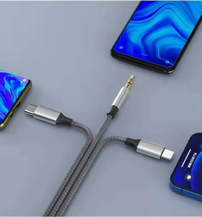 Type-C iPhone Lightning To 3.5mm Aux Kumaş Örgülü Ses Kablosu 3 in 1 Stereo Destekli MT2811 ile uyumlu