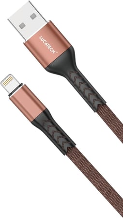 USB Lightning Örgülü Hızlı Şarj Kablosu - Kahverengi Kırılmaz Kablo