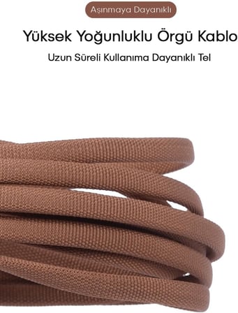 USB Lightning Örgülü Hızlı Şarj Kablosu - Kahverengi Kırılmaz Kablo