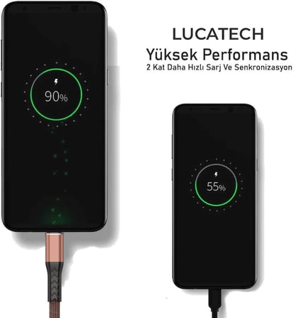 USB Lightning Örgülü Hızlı Şarj Kablosu - Kahverengi Kırılmaz Kablo