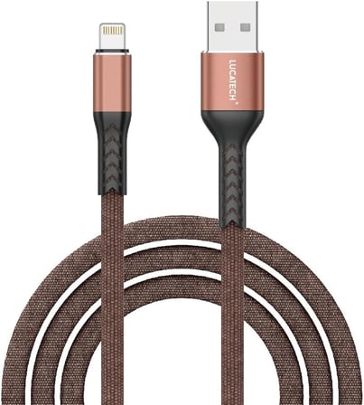 USB Lightning Örgülü Hızlı Şarj Kablosu - Kahverengi Kırılmaz Kablo