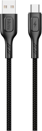 KNIT 2A Çıkış, USB-A to Type-C Şarj ve Data Aktarım Kablosu, Örgü Tasarım, 1 metre, Siyah