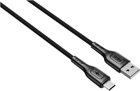 KNIT 2A Çıkış, USB-A to Type-C Şarj ve Data Aktarım Kablosu, Örgü Tasarım, 1 metre, Siyah