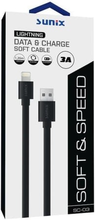 3A Soft Kablo Lightning Şarj Ve Data Kablosu Siyah Sc-03