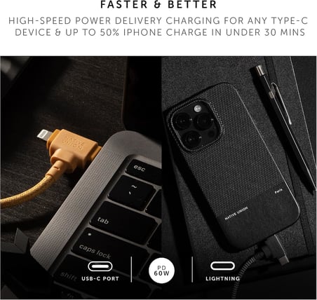 Belt Cable Duo - 1,5 m Ultra Güçlü Örgülü Evrensel Şarj Kablosu - Geri Dönüştürülmüş Malzemelerden Üretildi - Yıldırım ve C Tipi Cihazlar için 2'si 1 Arada Çok Cihazlı MFi Sertifikalı