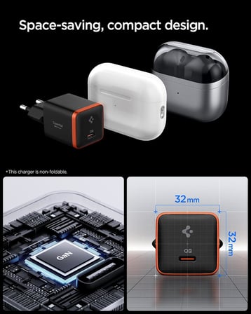 30W USB-C Ultra Mini Hızlı Şarj Aleti PPS Super Hızlı Şarj GaN Pro Isı Düşürücü Güç Adaptörü Akım Koruma iPhone & Android & iPad & MacBook Type-C Black - ACH08448