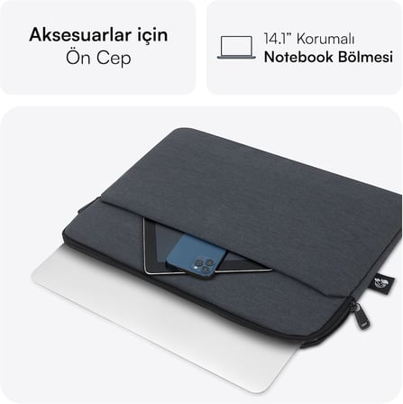 Mce 1504 14 1" Nova Eco 13 14 İnc Yeni Macbook Pro İcin Kilif, Aksesuar Bolmeli Laptop Kilifi, Ykk Fermuarli Notebook & Tablet Kilifi, Antrasit