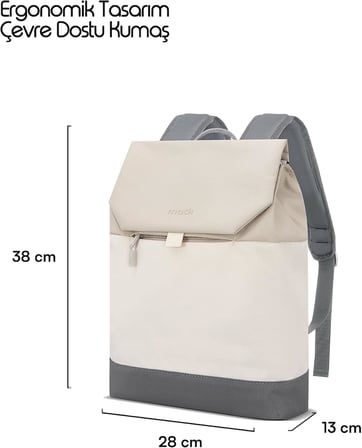 Zen Eco MCE-1305 Sırt Çantası - Macbook Çantası, Hırsızlığa Karşı Koruma, Küçük, Mini, 13-14 inç Laptop, Günlük ve İş Kullanımı, Şık Tasarım, Üniversite ve Okul İçin, Bej