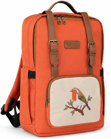 Nakışlı Sırt Çantası, 15L, Laptop Bölmeli, Suni Deri Detaylı, Kuş Desenli, Unisex
