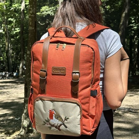 Nakışlı Sırt Çantası, 15L, Laptop Bölmeli, Suni Deri Detaylı, Kuş Desenli, Unisex
