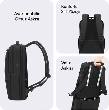 Office Eco Mce 1212 16 İnc Su İ̇Tici Laptop Sirt Cantasi, Usb Sarj Portlu Bilgisayar Ve Notebook Cantasi, Kadin Erkek Bilgisayar İ̇S Cantasi, Universite Okul Cantasi, Siyah