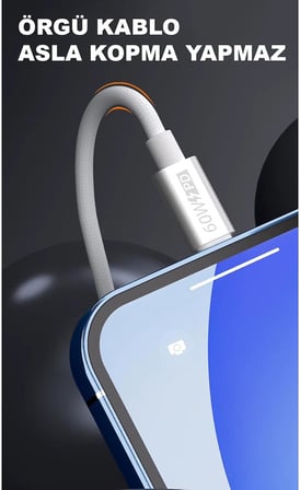 Apple Watch ile Uyumlu 60W PD Şarj Aleti Örgü Çoklu Şarj Kablosu 3in1 iPhone ile Uyumlu 15 ve Üstü