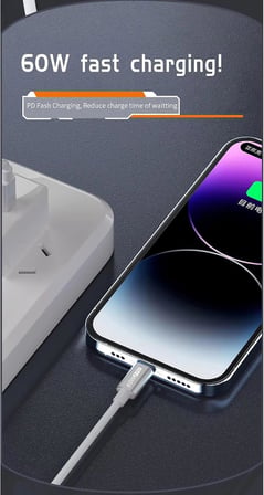 Apple Watch ile Uyumlu 60W PD Şarj Aleti Örgü Çoklu Şarj Kablosu 3in1 iPhone ile Uyumlu 15 ve Üstü