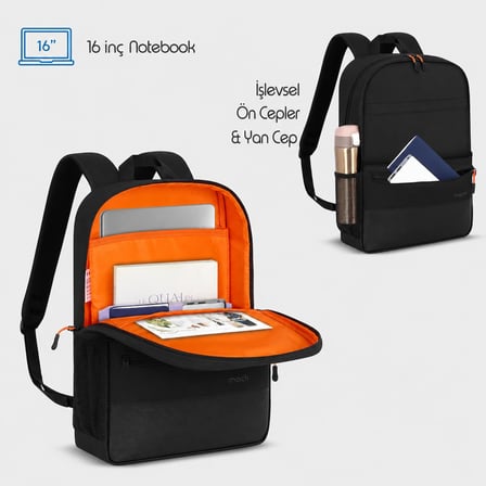 PAX Line MCC-1622 16 inç Laptop Sırt Çantası, Mackbook Sırt Çantası, Bilgisayar ve Notebook Çantası, Kadın Erkek Bilgisayar İş Çantası, Üniversite Okul Çantası, Siyah