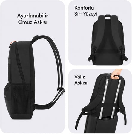 PAX Line MCC-1622 16 inç Laptop Sırt Çantası, Mackbook Sırt Çantası, Bilgisayar ve Notebook Çantası, Kadın Erkek Bilgisayar İş Çantası, Üniversite Okul Çantası, Siyah