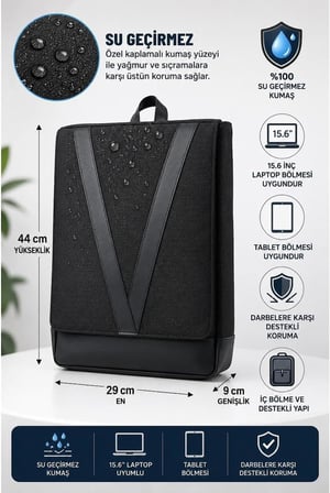 15.6 İnç Uyumlu 3 Bölmeli Korumalı Su itici Kumaş Özellikli Laptop ve Tablet Girişli Okul & Günlük Sırt Çantası Geniş Hacimli Unisex
