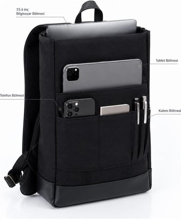 15.6 İnç Uyumlu 3 Bölmeli Korumalı Su itici Kumaş Özellikli Laptop ve Tablet Girişli Okul & Günlük Sırt Çantası Geniş Hacimli Unisex